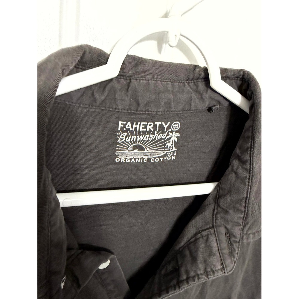 Faherty Sunwashed Polo Shirt Mens XXL Grey Organic Cotton Short Sleeve Pocket - Picture 2 of 6
